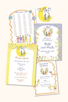 Personalized Wedding Stationery Suite with Couples Logo Hand Painted in Watercolor by Ofelia Botella Illustrated Wedding Welcome Sign, Gouache Wedding Invitation, Watercolour Save The Date, Provence Wedding Invitation, Wedding Invite Map Illustration, Logo Hand, Illustration Studio, Wedding Stationery Suite, Stationery Packaging