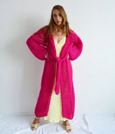 Hello, I'm the one, who won't let you down - fuchsia pink mohair cardigan. I will comfort you, keep you warm and will make you smile. I'm 100% hand made and proud of that. I consist of 35% italian baby alpaca, 35% kid mohair and 30% of nylon, which makes me incredibly natural. I'm quite unique as could be worn all year long. I'm in one size and one size fits all because my measurements are : ❤️ Width -50 cm ❤️ Lengths -128 cm If you would like me in other size, you could request a custom order w Trendy Oversized Pink Sweater Coat, Trendy Pink Soft Knit Sweater Coat, Chic Pink Open Front Cardigan, Pink Oversized Open Front Cardigan, Chic Open Front Pink Cardigan, Oversized Chic Pink Cardigan, Chic Oversized Pink Cardigan, Chic Soft Knit Pink Outerwear, Chic Pink Soft Knit Outerwear