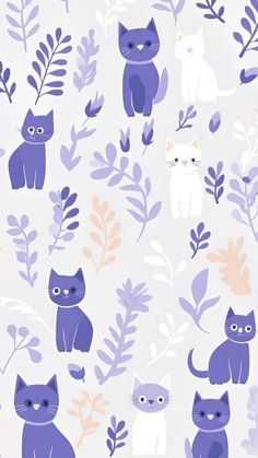 Cat Illustration Wallpaper, Lavender Illustration, Cat Pattern Wallpaper, Lavender Wallpaper, Illustration Wallpaper, Cat Background, Bunny Drawing, Cute Animal Drawings Kawaii, Kitty Wallpaper