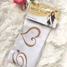 New With Tags “ Bride To Be” Sash White W/Gold Writing! Perfect For Bridal Shower, Bachelorette Party, Or A Night Out With The Bride To Be! #Bridetobe #Wedding #Bridalshower #Bacheloretteparty #2021bride Elegant White Sashes For Bridal Shower, Bridal Shower Sash And Veil, White Fitted Bride Sash, Gold Writing, Bride To Be Sash, Bride To Be, House Party, Bachelorette Party, The Bride