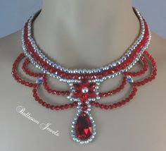 Red Rhinestone Party Necklaces, Dazzling Red Necklaces With Sparkling Stones, Red Jeweled Rhinestone Necklace For Party, Red Jeweled Crystal Necklace, Dazzling Red Necklace For Parties, Ballroom Accessories, Red Necklaces, Ballroom Necklace, Star Crafts