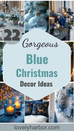 21 Gorgeous Blue Christmas Decor Ideas You Must See Blue Christmas Diy Decor, Blue Christmas Decor Ideas, Blue Christmas Decorations, Blue Fairy Lights, Elegant Wreaths, Blue Christmas Tree Decorations, Blue Table Settings, Christmas Color Palette, Blue Christmas Decor