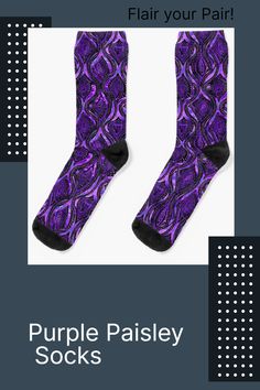 Discover the charm of our vibrant purple paisley socks and how they can instantly add a pop of color to your outfits. From trendy paisley design to casual comfort, our collection promises a stylish twist to your everyday socks. Flair your Pair today and step into style with these versatile fashion socks! Purple Paisley, Vibrant Purple, Patterned Socks, Fashion Socks