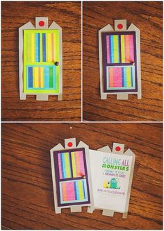 an iphone screen showing the instructions for how to make a monster birthday card with sticky notes