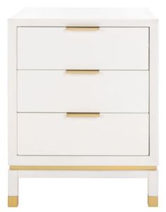 a white and gold dresser with three drawers