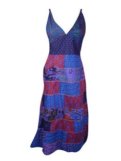 Womens Patchwork Maxidress, Deep V Strap Maxi Dress, Stunning Handmade Blue Printed Long Dresses, Bohemian Fashion S/M: Floral Printed dresses are beautiful daydresses, earth friendly, dressy and chic for the barbecue dinner or a stroll on the beach. Summer time bohemian chic clothing can be dressed up in so many different ways, its your imagination unlimited!This patchwork cotton dress is a real stunner made of handprinted, fine cotton in gorgeous patchwork prints. It is a great, shape and look Summer V-neck Maxi Dress With Lace Patchwork, Spring V-neck Maxi Dress With Patchwork, V-neck Lace Patchwork Maxi Dress, Multicolor A-line Patchwork Maxi Dress, Bohemian Chic Outfits, Bohemian V-neck Patchwork Maxi Dress, Boho Pants, Printed Long Dresses, Style Maxi Dress