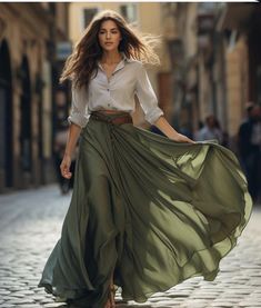 Long Flowy Skirt Outfit, Boho Skirt Pattern, Linen Long Skirt, Cotton Maxi Skirt, Green Maxi Skirt, Long Skirt Summer, Skirt Linen, Maxi Skirt Outfits, Mode Boho