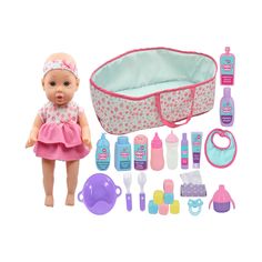 a baby doll and its accessories are shown