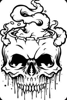 Drippy Skull Drawing, Halloween Skull Drawing, Outline Drawings Simple, Skull Tattoo Outline, Skull Coloring Pages Free Printable, Skull Outline Drawing, Skull Tattoo Stencil, Skull Drawing Ideas, Skull Outline