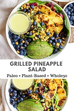 grilled pineapple salad with blueberries and spinach is the perfect side dish