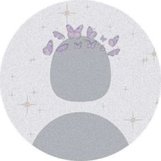 a white circle with some purple butterflies on the top and one in the middle that is surrounded by stars