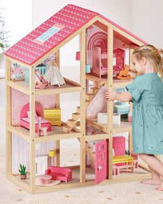 Amazon.com: Tiny Land Wooden Dollhouse for Girls - 6 Rooms Wooden Doll House, DIY Pretend Dream House with 30Pcs Furniture Accessories, Gift for Girl Ages 3+ : Toys & Games Horse Bedroom, Wooden Doll House, Pink Dollhouse, Cozy Attic, Girls Dollhouse, Calico Critter, Wooden Train Set, Modern Style Furniture, Wooden Doll