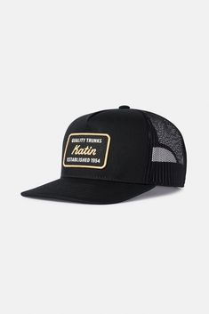 The Quality Trucker Hat features a custom patch reminiscent of license plates in Hawaii, the hat is made from cotton canvas with a polyester mesh back and snapback closure. Cotton canvas front, Polyester mesh back Katin embroidered patch 5-panel trucker hat Mid-crown structured fit Contrast stitch Snapback closure | Quality Trucker Hat Cotton in Black by Katin Custom Patches, Fleece Shorts, Basic Shirts, Contrast Stitch, Embroidered Patches, Trucker Hat, Cotton Canvas, Top Shirt, Hats