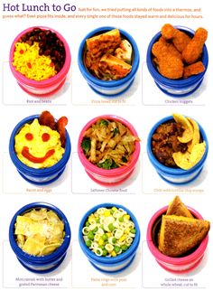 an advertisement for lunch bowls with different foods in them