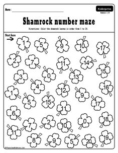 the shamrock number maze is shown in this printable worksheet for st patrick's day