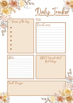 a daily tracker with flowers on it