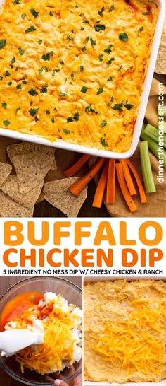 buffalo chicken dip recipe in a casserole dish