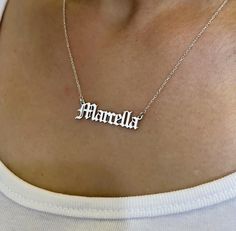 Silver Name Necklace - Old English Name Necklace - Personalized Name Necklace - Mother's Day Gift - Silver Necklace - Silver Jewelry - Gift for Boyfriend  - Personalized Jewelry - Gift for her ♥ Made in Old English font, this Name Necklace will be handmade with the custom name you want in elegant font. You will love this wonderful custom name necklace. This necklace can be a great gift for a girlfriend, family member or yourself. Our priority is to make you and your loved ones happy without comp Silver Pendant Necklace With Names, Silver Letter Name Necklaces, Silver Letter Jewelry With Names, Silver Name Pendant Necklace, Old English Names, Gothic Font, English Font, Old English Font, English Name