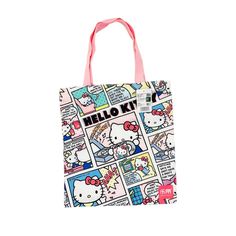 This Is For A New Hello Kitty Canvas Bag. It Has A Zipper Closure. It Measures Approx. 14”H X 13”W And Has An 8” Drop Handle. Strip Design Pattern, Hello Kitty Canvas, Sanrio Handbags, Cute Comic, Sanrio Bag, Friend Canvas, Strip Design, White Tote Bag, Quilted Tote Bags