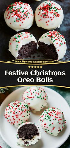 These Oreo balls are creamy, chocolatey, and decorated with festive sprinkles. A no-bake Christmas classic! Ingredients: 1 package Oreos, crushed 1 cup cream cheese 1 cup white chocolate, melted Festive sprinkles for garnish Serve these Oreo balls as a sweet, holiday-themed treat Cookies Cream Cheese, Easy Holiday Treats, Xmas Desserts, Xmas Treats