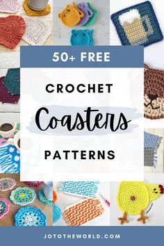 crochet patterns for coasters with text overlay