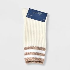 Keep your feet warm with the Women's Varsity Striped Waffle Knit Supersoft Crew Boot Socks - Universal Thread™ 4-10. These ultra soft socks are made from polyester and a hint of spandex, ensure maximum comfort and warmth. Ribbed knit cuffs provide a secure, snug fit that stays in place all day. They are perfect for lounging at home or for pairing with boots. These essential socks are a seasonless staple for every wardrobe. Auden™: Fit for you in every way. Soft Beige Winter Socks, White Thick Casual Socks, Casual Thick White Socks, White Classic Socks For Fall, Classic White Socks For Fall, Snug Beige Socks For Fall, Comfortable Warm White Knee-high Socks, Soft Beige Socks For Fall, Cozy Warm White Knee-high Socks