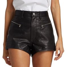 Brand New With Tags 7 For All Mankind Smooth Leather Shorts In Black. 100% Leather With Zip Pocket Details. Black Leather High-waisted Shorts, Chic Leather Shorts With Pockets, Fitted Leather Shorts, Fall Shorts With Zipper Closure, Fitted Short Leather Pants, Black Leather Edgy Shorts, Edgy Shorts With Zipper Closure, Edgy Fitted Leather Shorts, Trendy Leather Shorts For Night Out