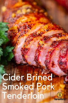 sliced pork on a cutting board with parsley