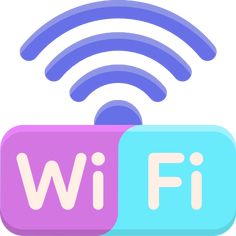 the wifi logo is shown above two blue and pink buttons