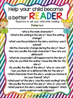 a colorful poster with the words help your child become a better reader