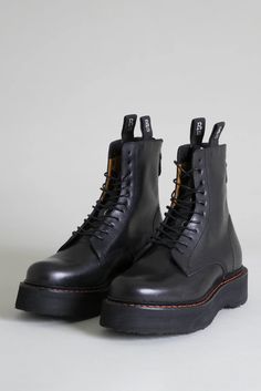 Boots R13 Denim, Shearling Boots, Combat Boot, Denim Shoes, Leather Pulls, Black & White, Fit Style, Platform Boots, Dr. Martens Boots