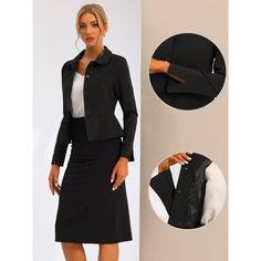 Easily match leggings, jeans, skirts, pants, and sneakers for a stylish, feminine urban smart look. This casual office blazer is made of soft fabric and offers a comfortable fit for all-day wear. The puffy-shaped shoulder and flared hem create a fresh and fashionable style, which makes you look younger and more energetic. Peplum Blazer, Elegant Blazers, Peplum Hem, Casual Office, Blazer Black, Look Younger, Office Casual, Pan Collar, Chic Woman