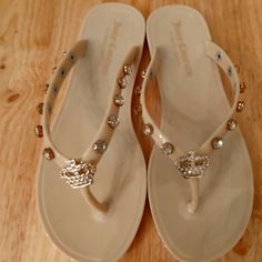 Brand New, Tan With Rhinestones Juicy Couture Flip Flops, Juicy Couture Shoes, Couture Shoes, Juicy Couture, Size 6, Brand New, Sandals, Women Shoes, Couture