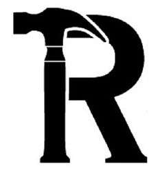 a black and white logo with the letter r in it's center, which is shaped like a hammer