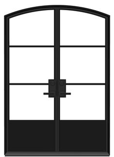 an open black double door on a white background