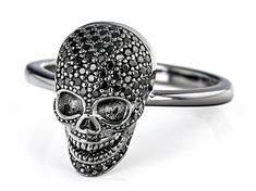 .84ctw Round Black Spinel, Black Rhodium Over Sterling Silver Pave Skull Ring. Measures approximately .38"L x .65"W. Not sizeable. Rocker Rings, Black Skull Ring, 2024 Wishlist, Black Skull, Black Skulls, Black Spinel, Skull Ring, Black Rhodium, Rocker