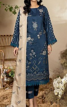 Navy Blue Viscose Suit -  Pakistani Winter Dresses Unstitched Blue Chikankari Embroidery Dress, Unstitched Embroidered Blue Dresses, Blue Semi-stitched Lawn Suit With Floral Embroidery, Blue Lawn Suit With Chikankari Embroidery And Long Sleeves, Blue Long Sleeve Lawn Suit With Chikankari Embroidery, Blue Unstitched Cotton Dress, Blue Floral Embroidered Lawn Suit With Long Sleeves, Blue Lawn Suit With Floral Embroidery And Long Sleeves, Blue Chikankari Embroidered Long Sleeve Lawn Suit