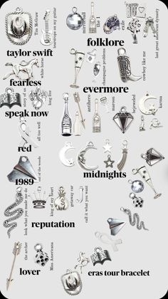 a poster with many different types of jewelry on it's back side, including earrings and necklaces