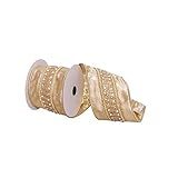 a roll of gold ribbon on a white background