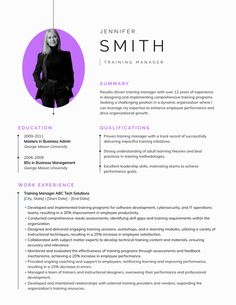 Simple Training Manager Resume Template Visme Adult Learning Theory, Team Motivation, George Mason University, Leadership Skills, Work Experience