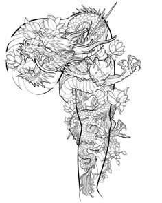 a black and white drawing of a woman with flowers