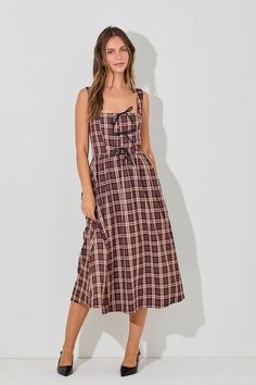 Plaid Bow Midi Dress Tapers And Plugs, Trendy Dress, Plaid Bow, Dress Midi, Plaid Dress, Work Outfits, Trendy Dresses, Bow Detail, Plus Size Tops