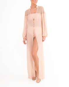 Guipure Detail Long Robe Front Spring Evening Beachwear Cover-up, Elegant Evening Cover-up For Spring, Elegant Sheer Cover-up For Beach, Elegant Sheer Beach Cover-up, Evening Beachwear Cover-up, Elegant Sheer Cover-up For Party, Elegant Sheer Party Cover-up, Low Sandals, Adriana Degreas