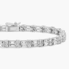 This baguette and round diamond tennis bracelet, handcrafted in 14k white gold, is a gorgeous take on an iconic piece. Pearl Jewelry Gift, Pearl Bracelet Gold, Platinum Rose Gold, Engagement Rings Marquise, Gold Rings Fashion, Gold Pearl Necklace, Ladies Diamond Rings