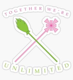 two pink and green crossed arrows with the words together we're united sticker