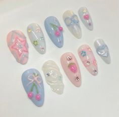 Follow for more !! 💗🌴 Rose Bud Nails, Simple Doodle Nail Art, Jelly Nails Short Korean Pink, Pastel Nails Korean, Korean Syrup Nails, Molding Gel Nail Art, Kid Core Nails, Korean Style Nails Art, Cute Japanese Nails