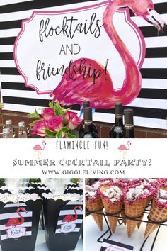 a flamingo themed party with ice cream cones