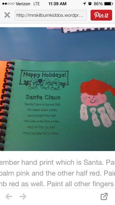 a child's book with an image of santa claus on it and the title happy holidays