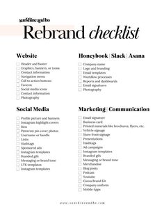 a checklist with the words,'re brand checklist'in black and white