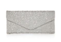 Judith Leiber Couture Fizzoni Crystal Clutch Luxury Envelope Clutch For Formal Occasions, Formal Envelope Clutch, Luxury Envelope Evening Bag For Formal Occasions, Silver Envelope Evening Bag, Chic Silver Envelope Evening Bag, Glamorous Envelope Clutch For Evening, Glamorous Evening Envelope Clutch, Elegant Silver Envelope Evening Bag, Modern Envelope Clutch For Formal Occasions